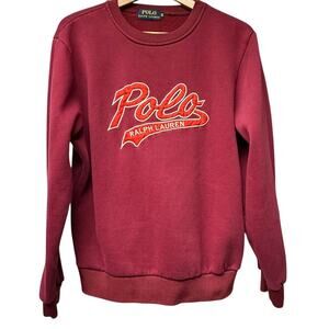 Vintage Y2K 90s Ralph Lauren Polo Mens Medium Sweatshirt Spellout Logo Maroon